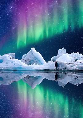 Aurora Borealis over Icebergs