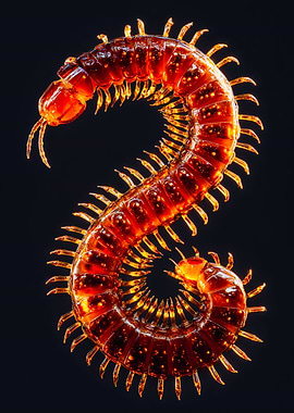 Glowing Amber Centipede Macro Photography