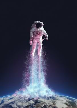 Astronaut Blasting Off From Earth