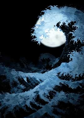 Moonlit Wave Digital Art with Turbulent Ocean