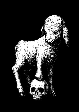 Lamb standing on a skull