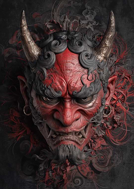Red Oni Mask with Horns