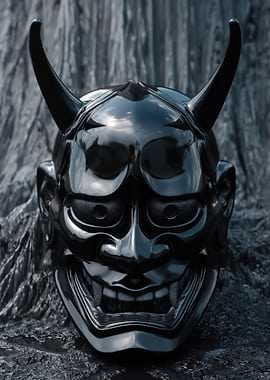 Black Oni Mask with Horns