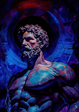 Mythological Statue with Neon Lighting