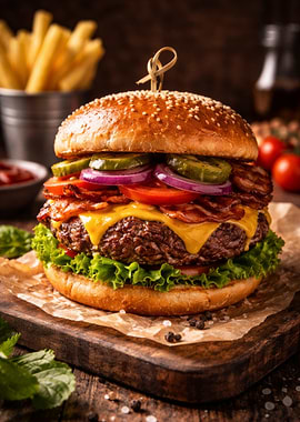 Gourmet Bacon Cheeseburger with Fries