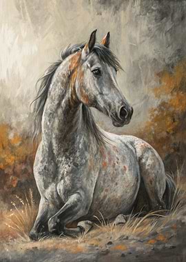 Appaloosa Horse Resting in Autumn