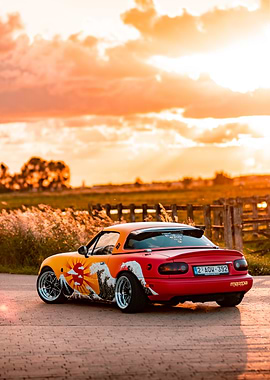 Customized Mazda Miata with Japanese Wave Art