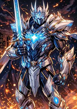 Futuristic Knight with Glowing Sword