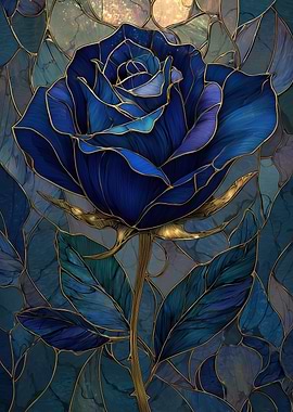 Blue Rose Stained Glass Art