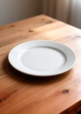White Plate on Wooden Table