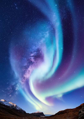 Aurora Borealis over Mountains