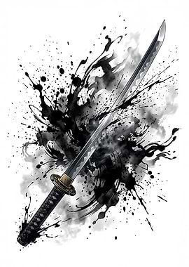 Katana with Ink Splatter