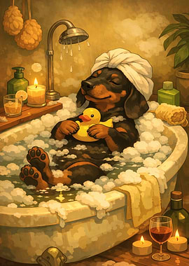 Dachshund Enjoying a Relaxing Bath
