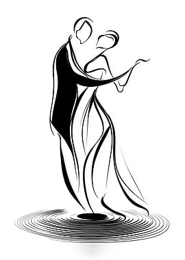 Couple Dancing Silhouette Line Art
