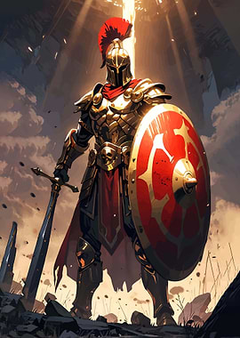 Golden Warrior with Shield and Sword