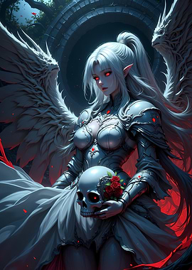 Gothic Angel Holding Skull