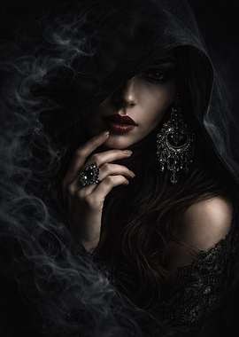 Mysterious Woman in Hood with Emerald Jewelry