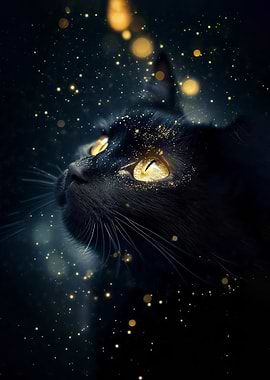 Mystical Black Cat with Golden Eyes