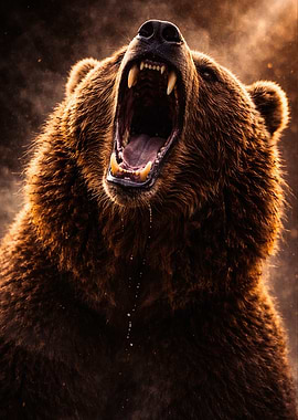 Roaring Grizzly Bear Close-Up