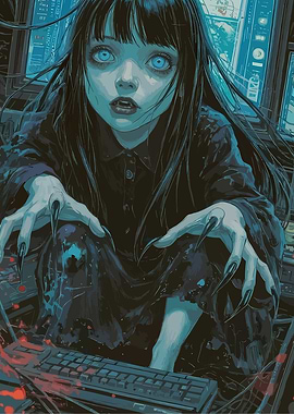 Creepy Girl with Glowing Eyes