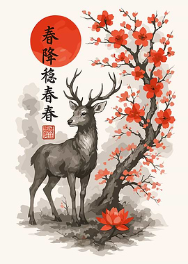 Deer and Cherry Blossoms