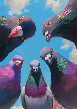 Pigeons Looking Down from Above