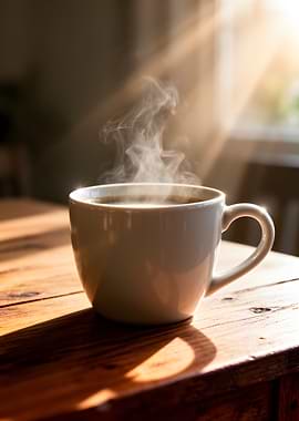 Steaming Coffee Cup in Sunlight