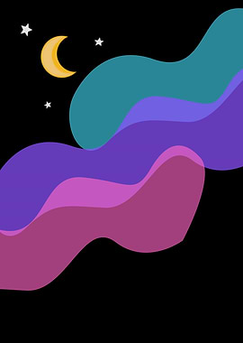 Abstract Night Sky with Moon and Stars