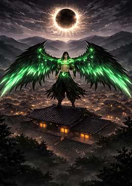 Winged Warrior Under Eclipse