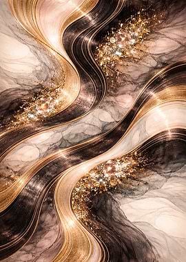 Abstract Gold and Marble Swirls