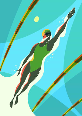 Swimmer in Green Swimsuit