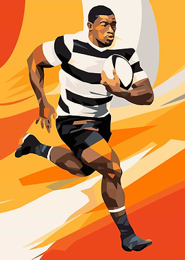Rugby Player Running with Ball