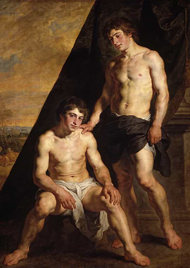 Two Muscular Men in Classical Drapery