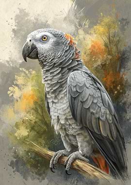 African Grey Parrot on a Branch