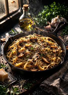 Mushroom Fettuccine in Cast Iron Skillet
