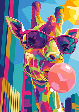 Cool Giraffe Blowing Bubble Gum