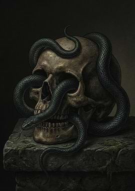 Snake Coiled Around a Skull