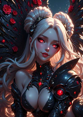 Gothic Angel with Red Roses