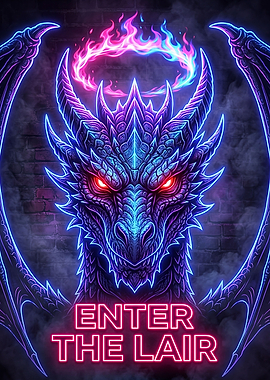 Neon Dragon with Fiery Halo