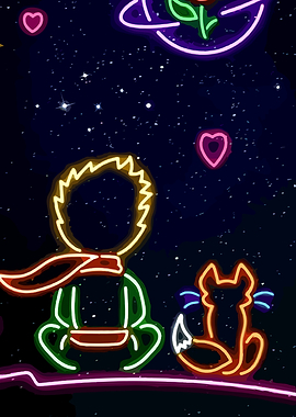 The Little Prince and Fox in Neon