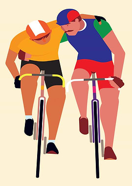 Cyclists helping each other