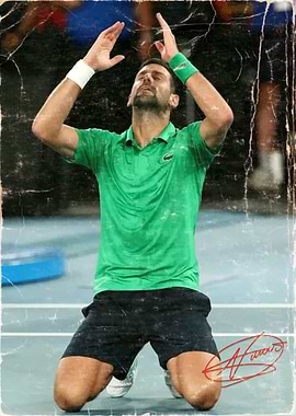 Vintage-Style Novak Djokovic Celebrating on Court