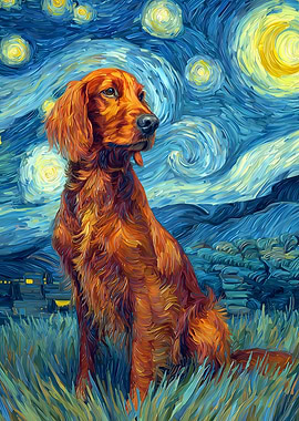 Irish Setter in Starry Night Style