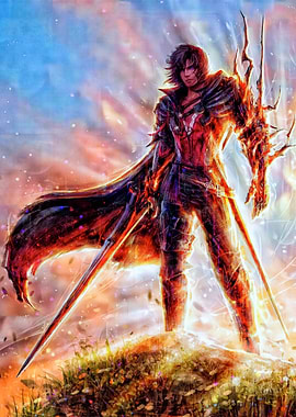 Fiery Warrior with Dual Swords