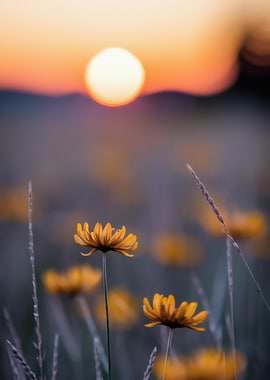 Golden Bloom – Sunset Over Field of Wildflowers