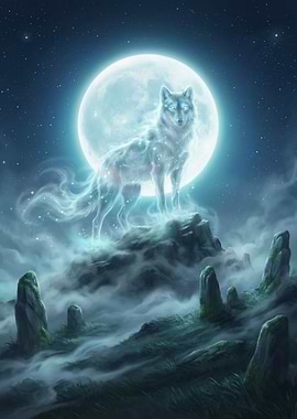 Spirit Wolf Under the Moon
