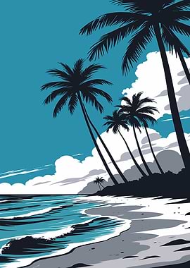 Tropical Beach with Palm Trees