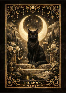 Black Cat Moon Tarot Card