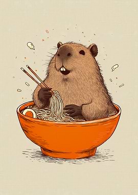 Capybara Eating Ramen