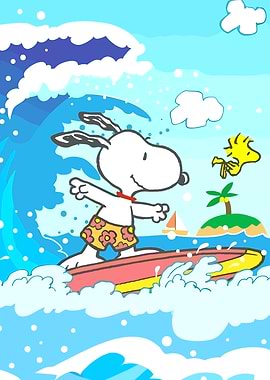 Snoopy Surfing a Wave with Woodstock